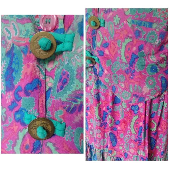 'Rainbow Jo' 3 pc set - Skirt, Shirt, Vest- Pink and Turquoise, 60's replica - Picture 8 of 10